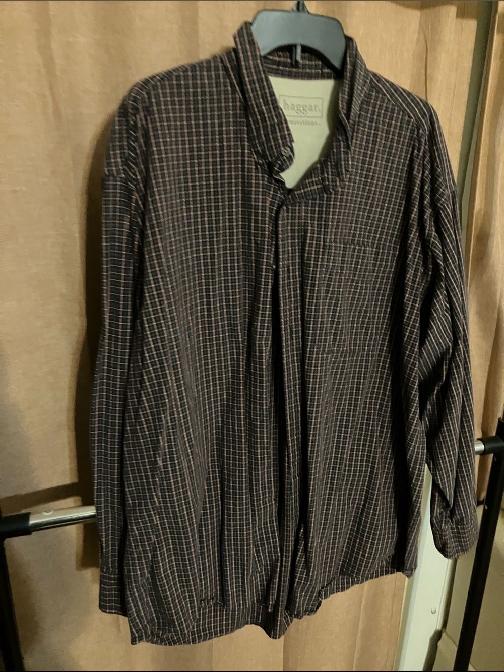 Haggar Men's Brown and Black Checked Button-Down Shirt
